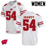 Women's Wisconsin Badgers NCAA #54 Dallas Jeanty White Authentic Under Armour Stitched College Football Jersey QE31N44YW